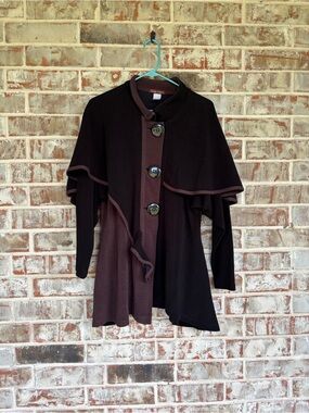 Design Today’s Vintage Brown Black Lagenlook Asymmetrical Hem Cape Jacket